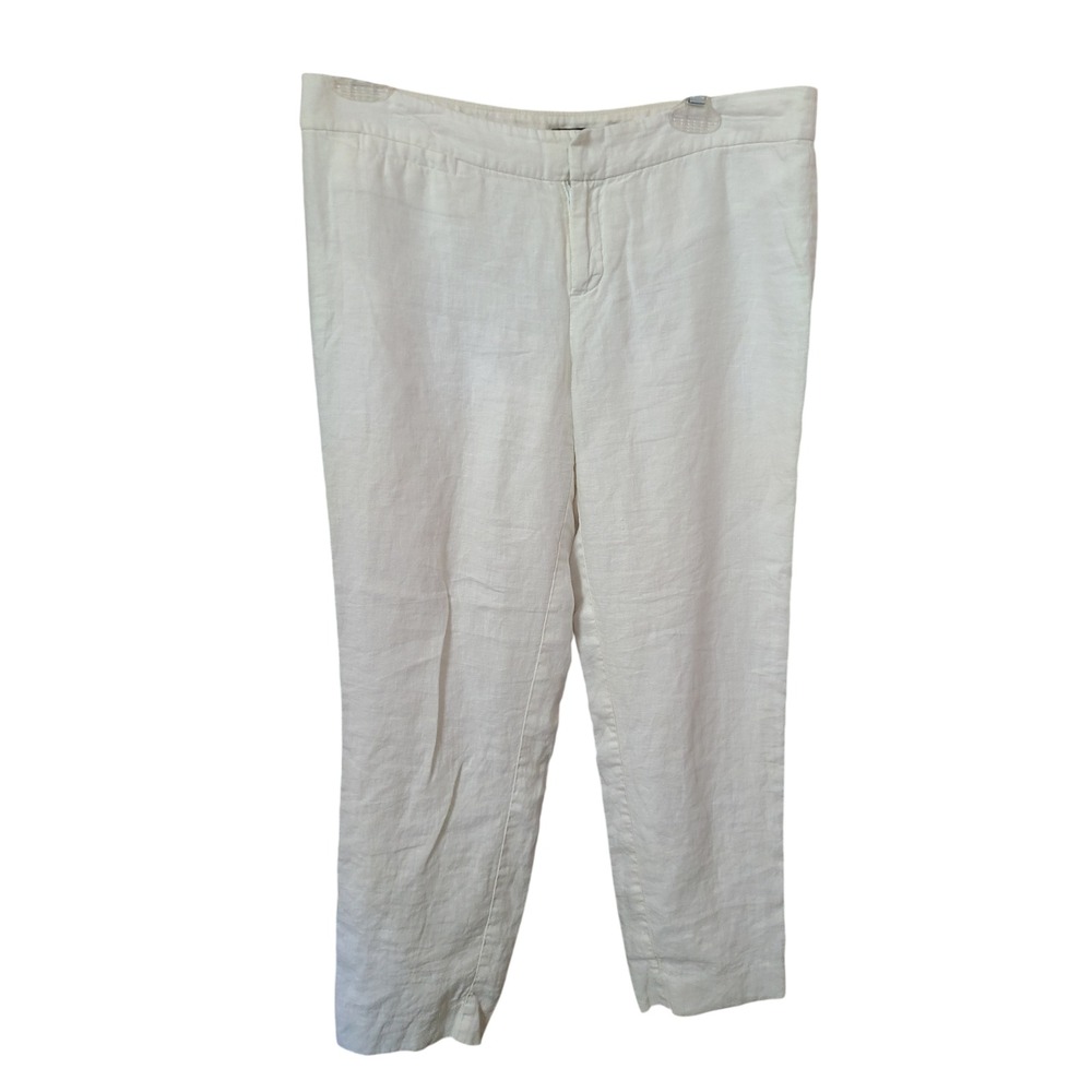 Banana Republic Women's Size 4 White Linen Extended Tab Trouser Capri